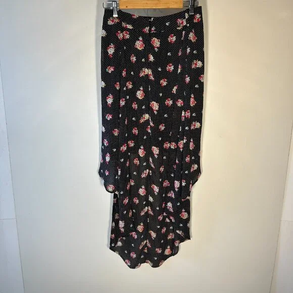 Torrid SZ16 Black Ditsy Floral Challis Hi Low Maxi Skirt Feminine Romantic Fairy - Picture 5 of 9